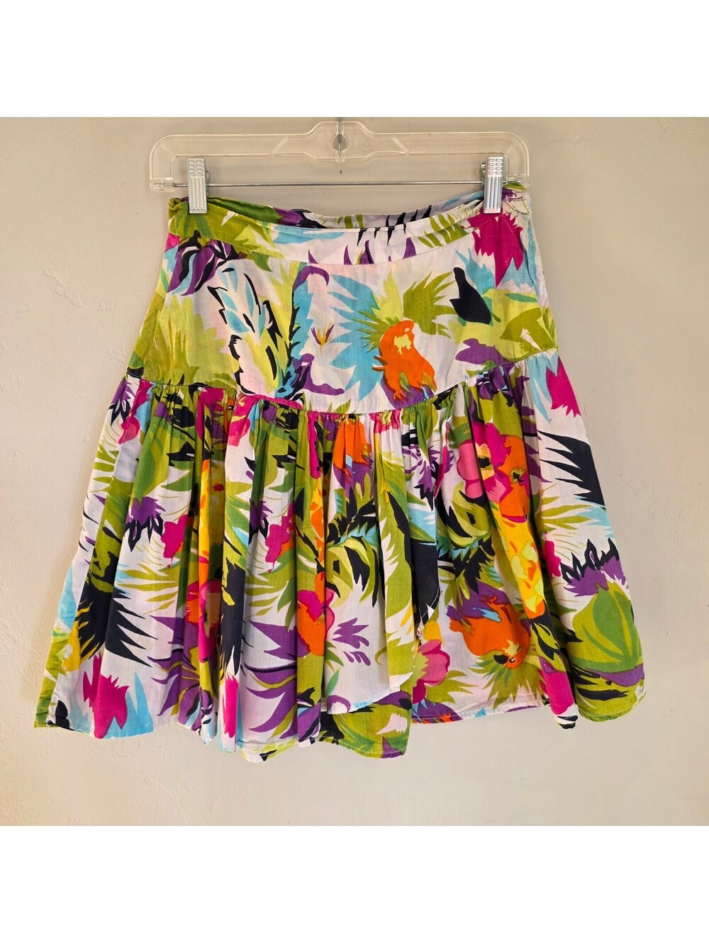 Vintage 90s Passports Pier 1 Imports Tropical Parrot Floral Skirt | Medium